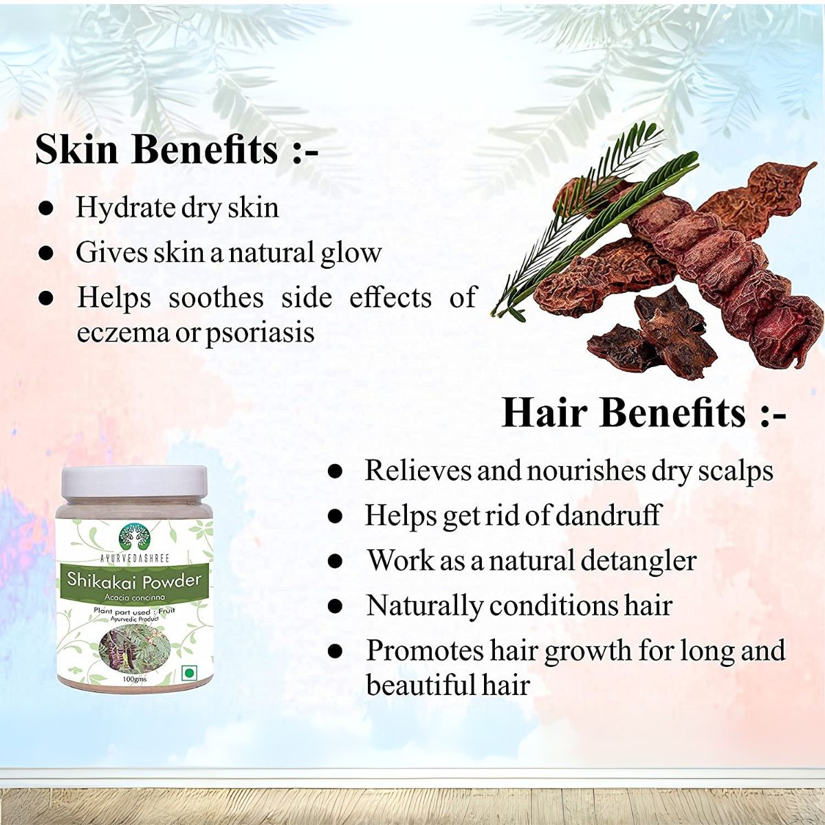 Ayurvedashree Shikakai Powder 100 Gm | Acacia Concinna Fruit Pods Powder
