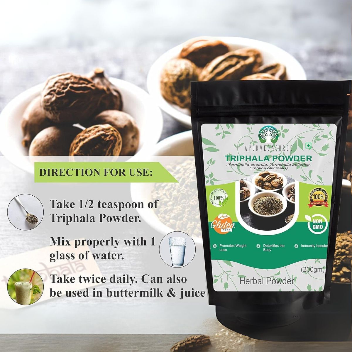 Ayurvedashree Triphala Powder 200 Gm | Formula Of Amla, Haritaki & Bibhitaki | Supports Daily Detoxifying, Cleansing & Rejuvenation