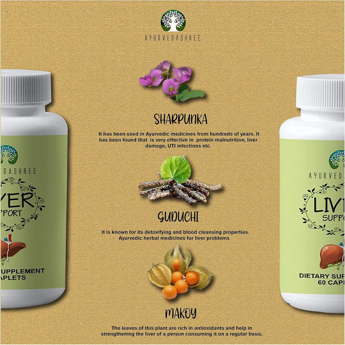 Ayurvedashree Liver Support - 60Caplets| 100% Vegetarian | 100% Ayurvedic Formula.