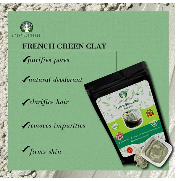 AYURVEDASHREE French Green Clay Powder 200 Gm | 100% Pure Montmorillonite Clay | Absorbs Excess Oil | Highly Recommended For Oily Skin | Deep Facial Cleanser