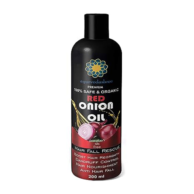 AYURVEDASHREE Red Onion Hair Oil 500 Ml with Black Seed Onion Oil, Pure Argan Oil, Sandalwood Oil, Rose Oil