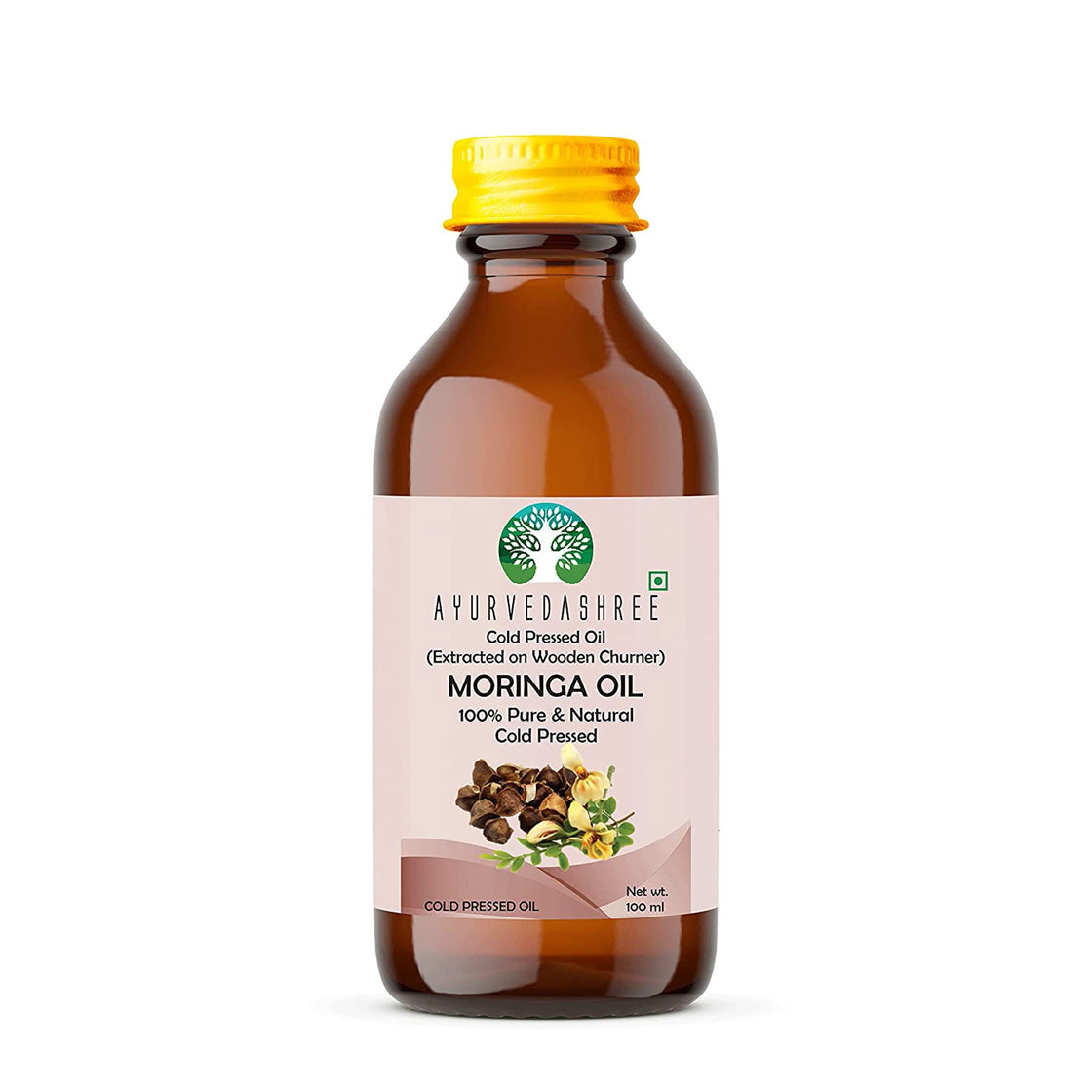 AYURVEDASHREE Cold Pressed Moringa Oil 100 ML - 3.38 fl oz. | 100% Pure, Cold Pressed & Unrefined Gluten Free Oil | Natural Moisturizer for Skin, Face, Body & Hair - Non-GMO & Vegan.