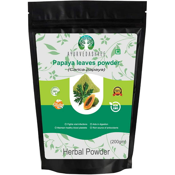 AYURVEDASHREE Papaya Leaf Powder 200 Gm | Dried from Fresh Green Leaves, Good to Make Tea, Juice Extract, 100% Leaves Powder(No Fruit, No Seeds) | Non-GMO,Vegan | Herbal & Natural