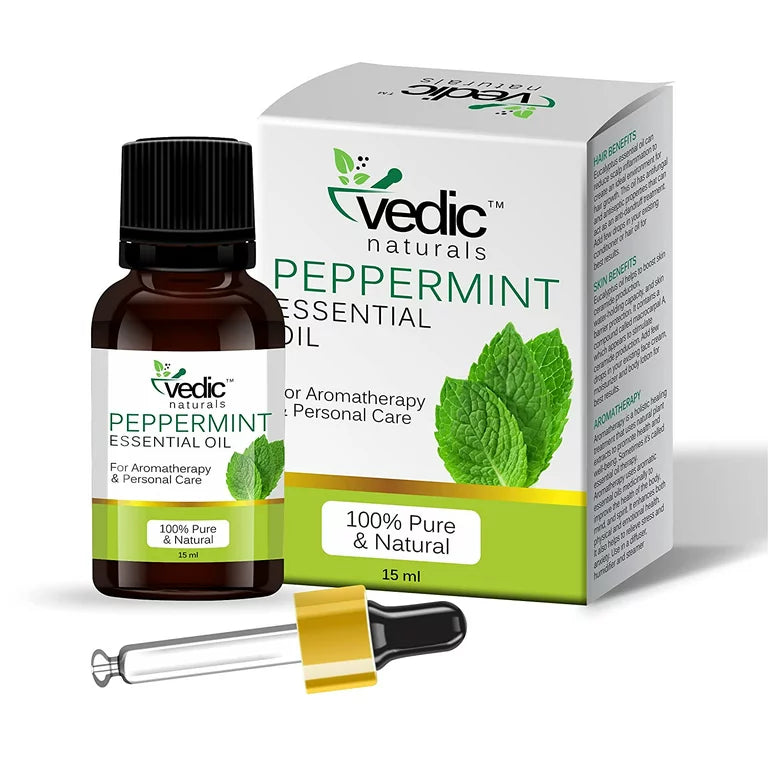 Vedic Naturals Peppermint Essential Oil For Aromatherapy & Personal care 100% Natural & Pure ,Organic for Steam Inhaler, Cough, Cold, Relaxing, Hair Growth - Camphor Family Premium Oil– 15 ml (15 ml)