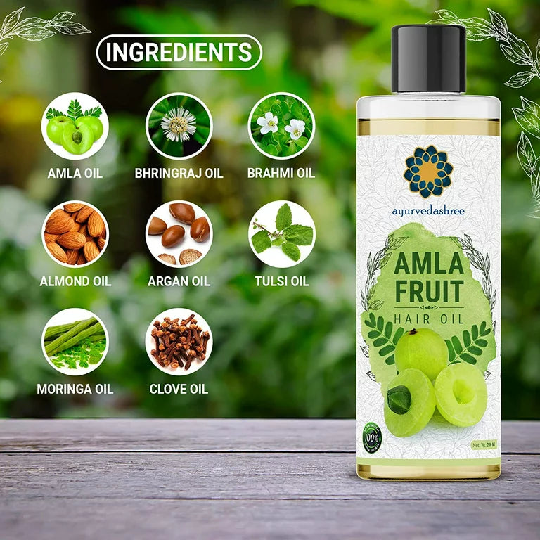 AYURVEDASHREE Amla Oil, 6.76 fl oz, for Hair Growth, with Bhringraj Oil, Brahmi Oil, Tulsi Oil, Almond Oil, Argan Oil, Moringa Oil & Clove Oil