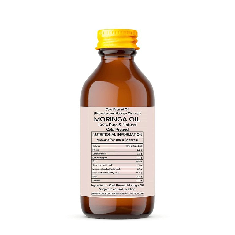 AYURVEDASHREE Cold Pressed Moringa Oil 100 ML - 3.38 fl oz. | 100% Pure, Cold Pressed & Unrefined Gluten Free Oil | Natural Moisturizer for Skin, Face, Body & Hair - Non-GMO & Vegan.