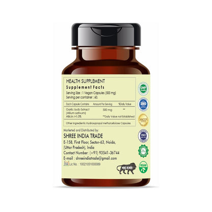 Ayurvedashree Garlic Extract 500Mg - 60 Vegetarian Capsules|Allium Sativum|