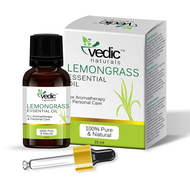 Vedic Naturals Lemongrass Essential Oil For Hair and Skin ,Aromatherapy & Personal care 100% Natural & Pure – 15 ml