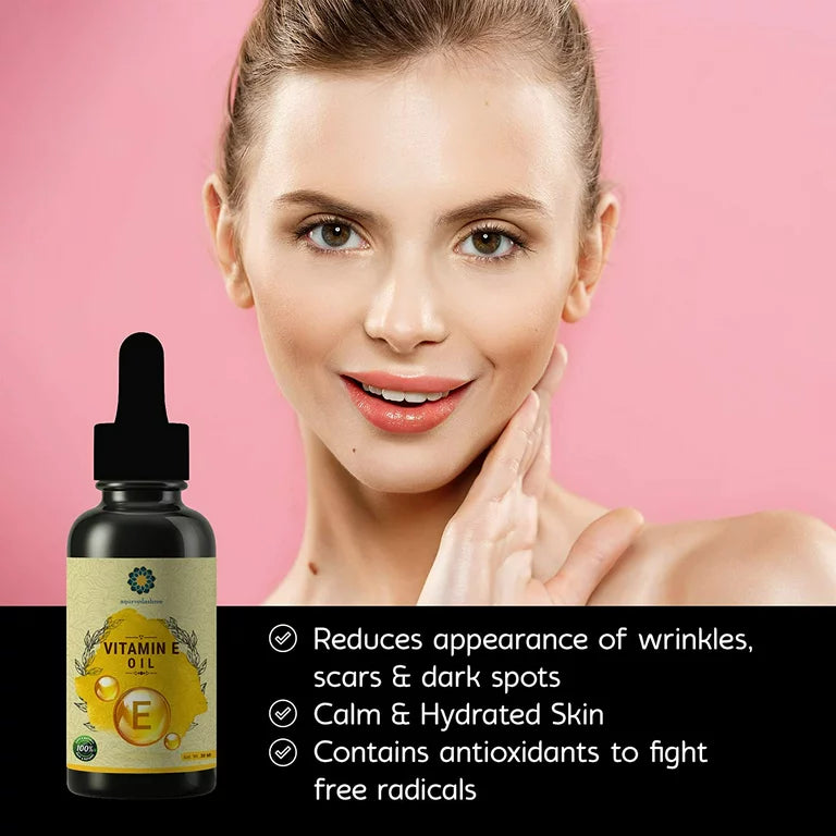 AYURVEDASHREE Vitamin E Oil for Skin and Body 30 ML with Almond Oil, Argan Oil & Grape Seed Oil - Best way to Treat Dry Skin, Scars and Smooth Hairs