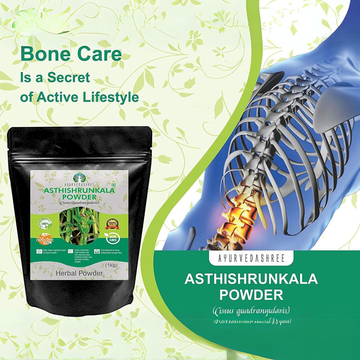 Asthishrunkala Powder Cissus Quadrangularis 1 Kg Pack | Non Gmo - Gluten Free