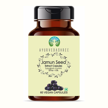 Ayurvedashree Jamun Seed 500Mg - 60 Vegetarian Capsules | Indian Blackberry | Eugenia Jambolana |