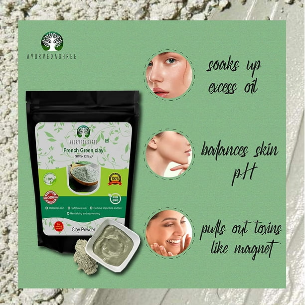 AYURVEDASHREE French Green Clay Powder 200 Gm | 100% Pure Montmorillonite Clay | Absorbs Excess Oil | Highly Recommended For Oily Skin | Deep Facial Cleanser