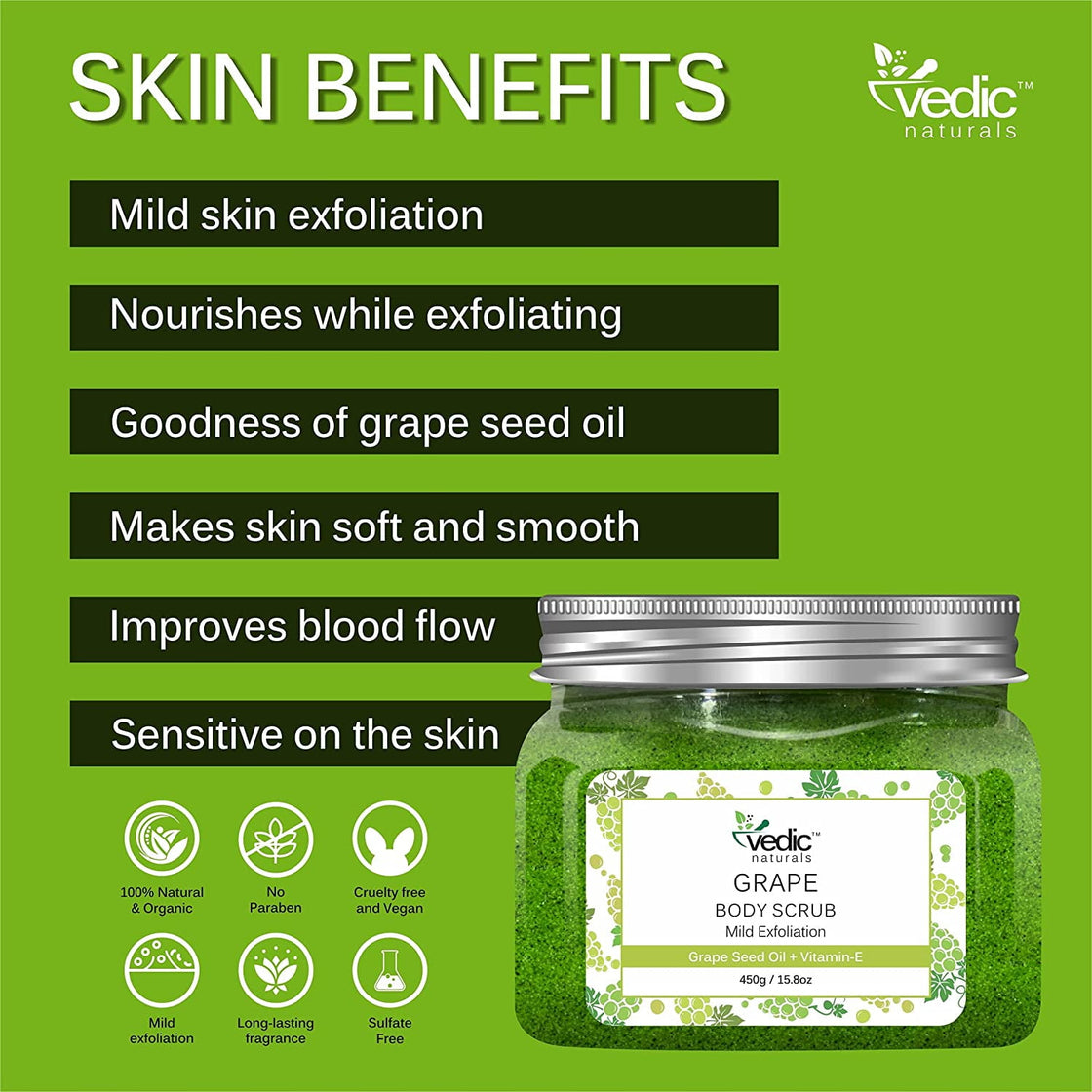 Vedic Naturals Grape Body Scrub 450gm . Tan Removal . Removes Dead Skin . Exfoliation . 100% Organic