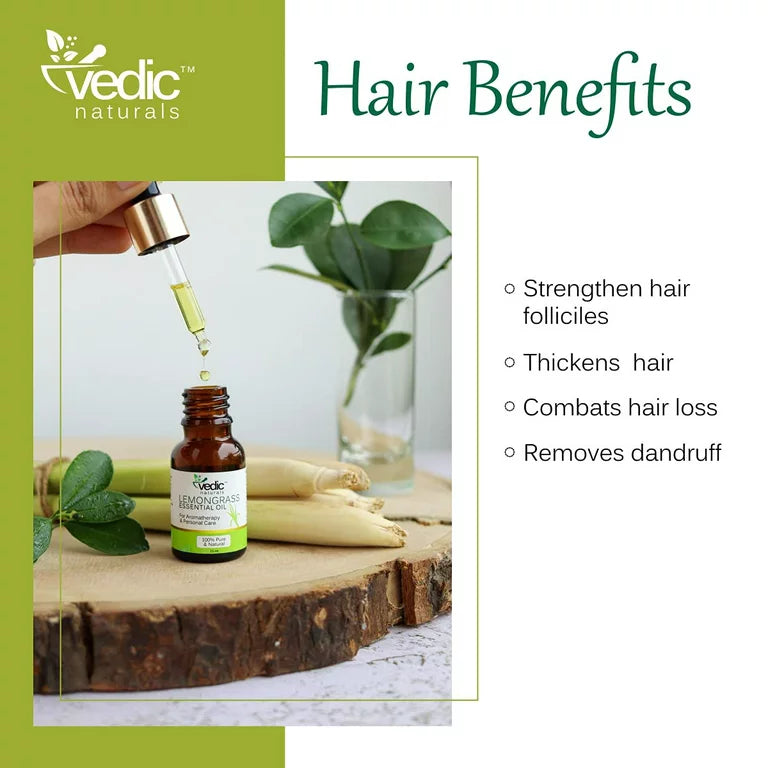 Vedic Naturals Lemongrass Essential Oil For Hair and Skin ,Aromatherapy & Personal care 100% Natural & Pure – 15 ml