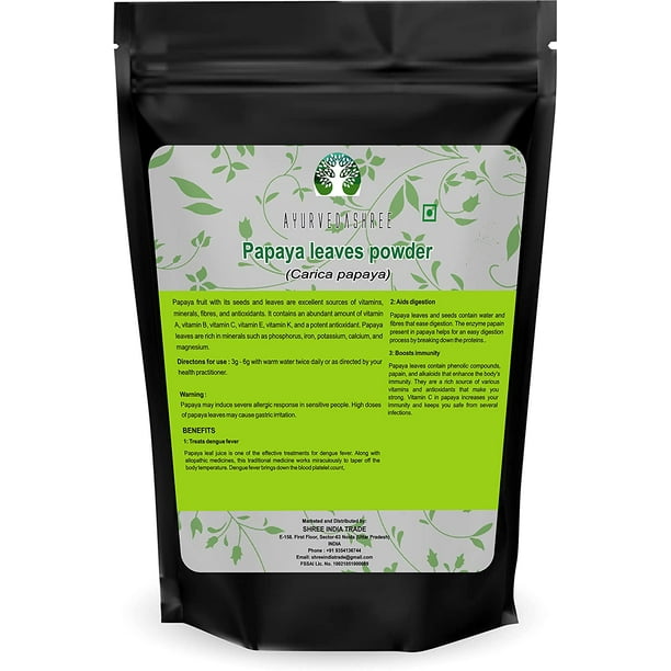 AYURVEDASHREE Papaya Leaf Powder 200 Gm | Dried from Fresh Green Leaves, Good to Make Tea, Juice Extract, 100% Leaves Powder(No Fruit, No Seeds) | Non-GMO,Vegan | Herbal & Natural