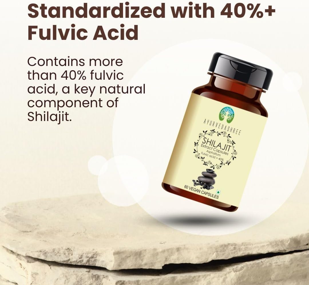 Shilajit Extract Capsules 1000mg – with 40%+ Fulvic Acid – 60 Veg Capsules for Men & Women