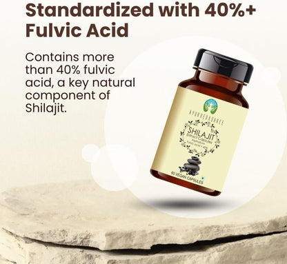 Shilajit Extract Capsules 1000mg – with 40%+ Fulvic Acid – 60 Veg Capsules for Men & Women