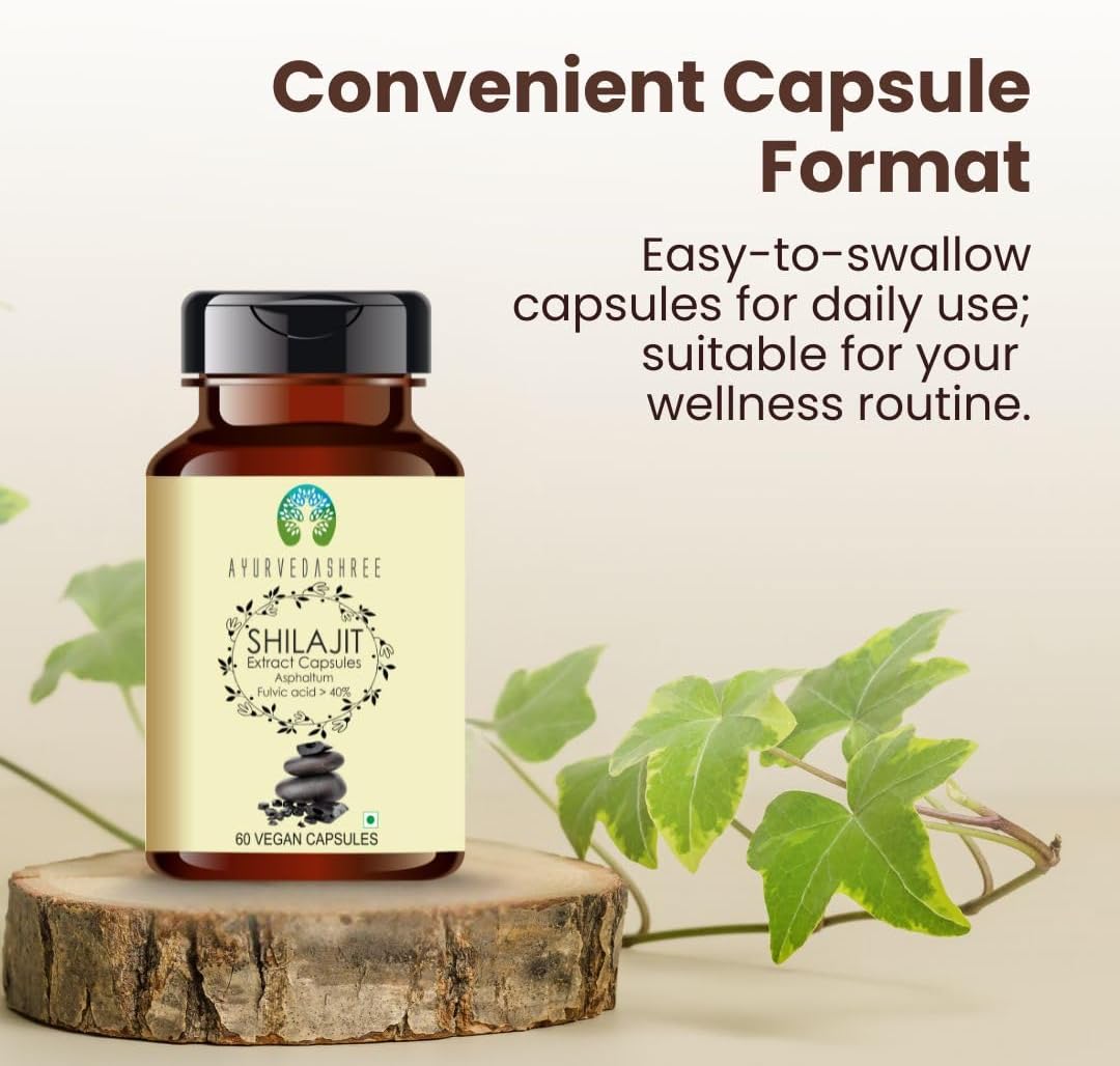 Shilajit Extract Capsules 1000mg – with 40%+ Fulvic Acid – 60 Veg Capsules for Men & Women