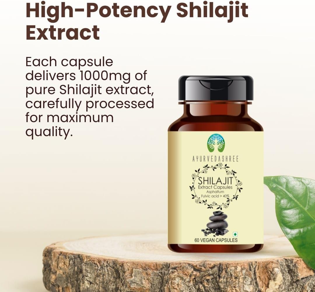 Shilajit Extract Capsules 1000mg – with 40%+ Fulvic Acid – 60 Veg Capsules for Men & Women