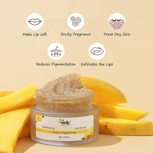 Vedic Naturals Exfoliating Mango Lip Scrub-15g . Treats Chapped Lips & Reduces Pigmentation