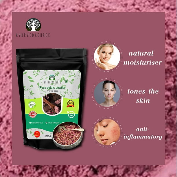 AYURVEDASHREE Rose Petals Powder 200 Gm | Rosa centifolia Natural Face Packs & Facial Mask Formulations | 100% Pure | Chemical-Free | Preservative-Free | No Artificial Color | Natural Skin Toner