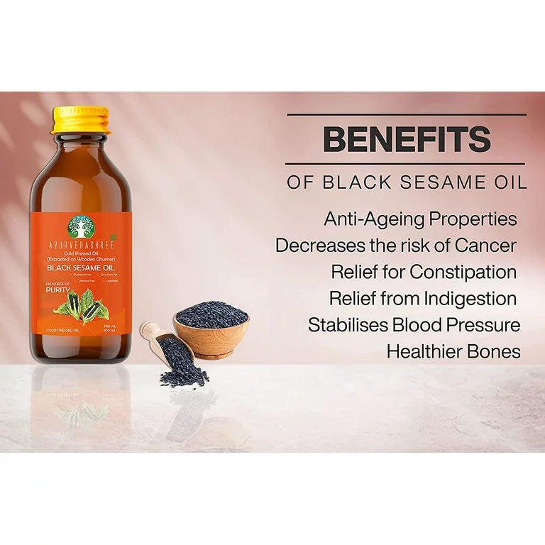 AYURVEDASHREE Black Sesame Oil 3.38 fl oz., Cold Pressed Oil 100% Pure & Natural.