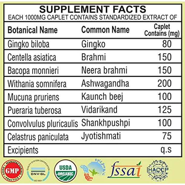 Ayurvedashree Nerve Support - 60Caps I Each Caplet Contains 1000mg High Strength of Ashwagandha and many more herbs for Healthy Nerves & Brain Functions I 100% Vegetarian