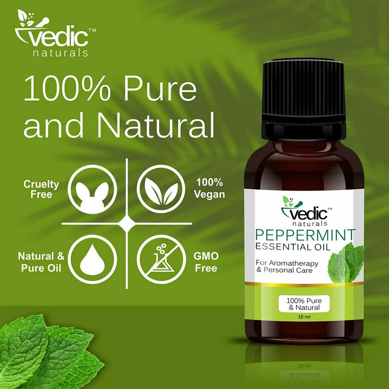 Vedic Naturals Peppermint Essential Oil For Aromatherapy & Personal care 100% Natural & Pure ,Organic for Steam Inhaler, Cough, Cold, Relaxing, Hair Growth - Camphor Family Premium Oil– 15 ml (15 ml)