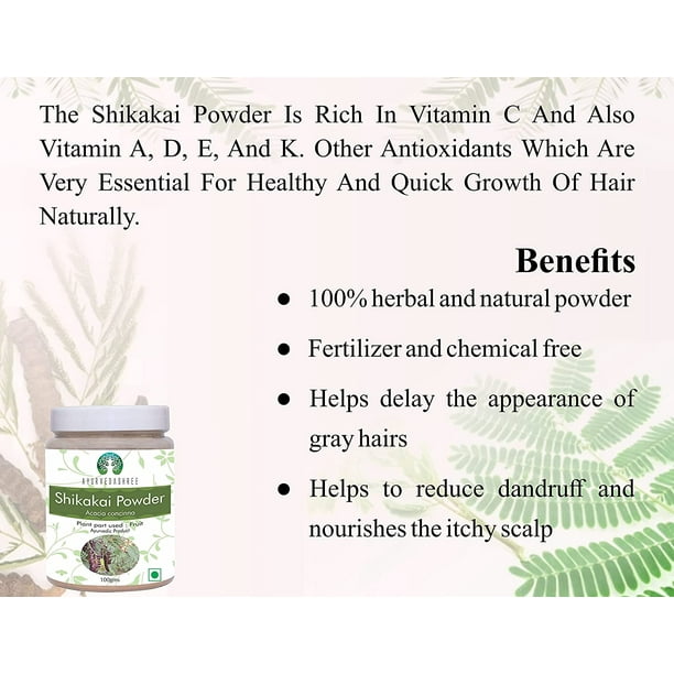 AYURVEDASHREE Shikakai Powder 100 Gm | Acacia concinna Fruit Pods Powder | Natural Hair Cleanser & Conditioner | Vegan | Non GMO | Vegan