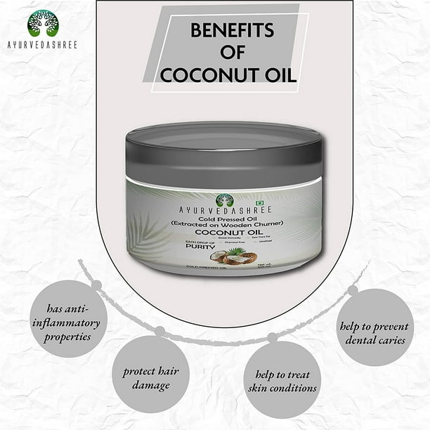 AYURVEDASHREE Cold Pressed Coconut Oil 3.38 fl oz., Cold Pressed Coconut Oil Extracted on Wooden Churner with Traditional Method to Sustain maximum nutrition, Cold-Pressed, 100% Pure & Natural, No GMO