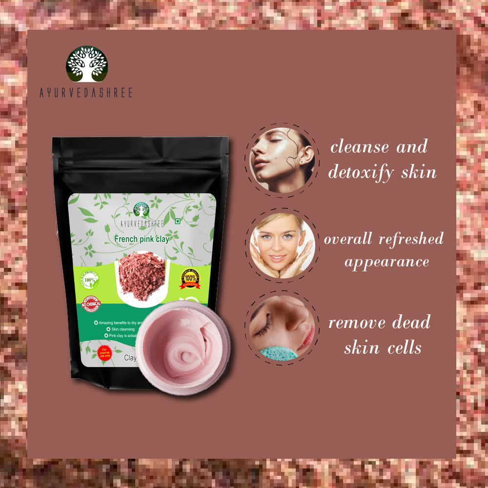 AYUREDASHREE French Pink Clay Powder 200 Gm | Montmorrillonite Pink Clay (French Rose Clay) | Mild, Hydrating Clay suitable for Sensitive, Matured & Acne-Prone Skin | Face mask | 100% natural powder