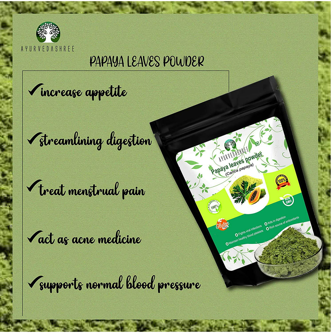 AYURVEDASHREE Papaya Leaf Powder 200 Gm | Dried from Fresh Green Leaves, Good to Make Tea, Juice Extract, 100% Leaves Powder(No Fruit, No Seeds) | Non-GMO,Vegan | Herbal & Natural