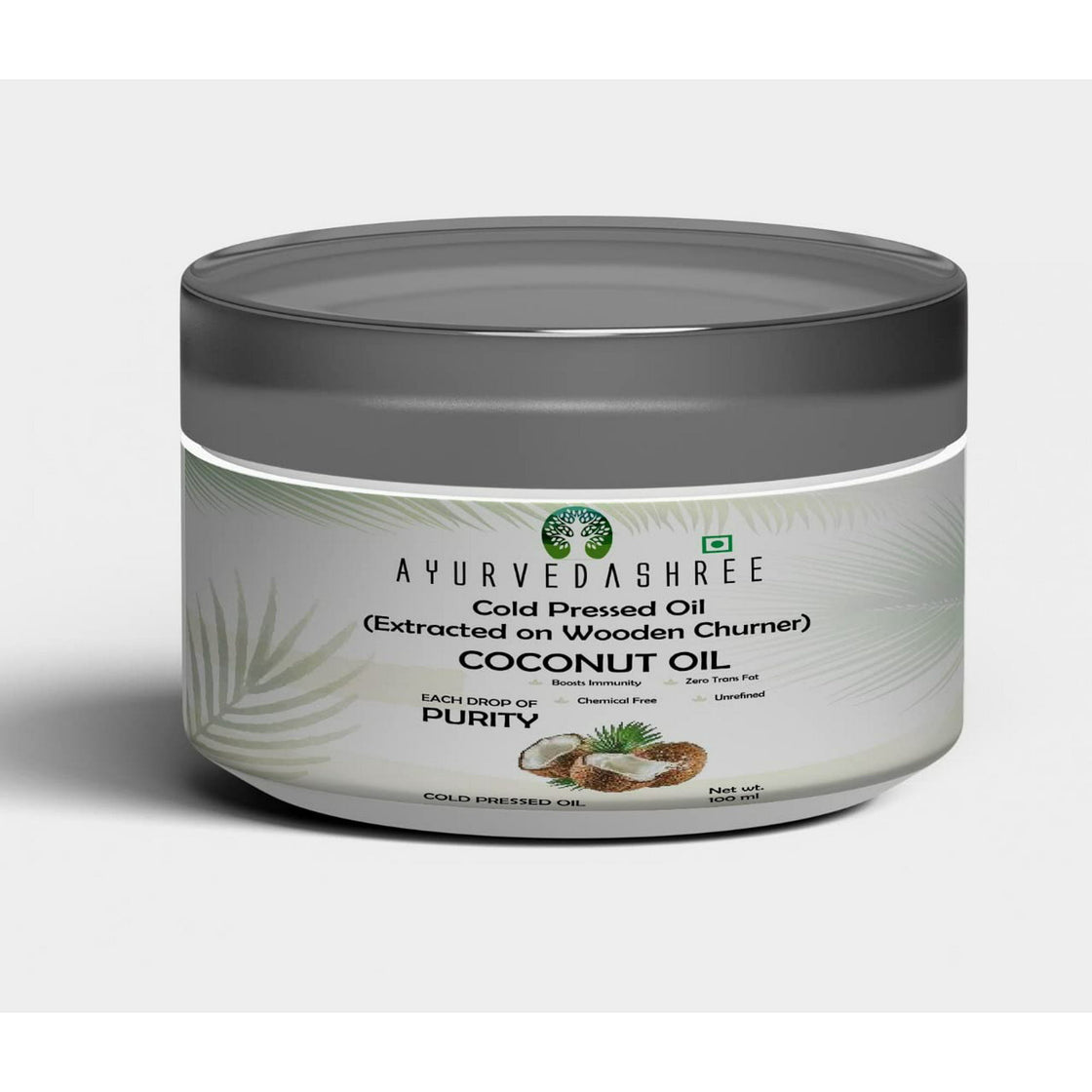 AYURVEDASHREE Cold Pressed Coconut Oil 3.38 fl oz., Cold Pressed Coconut Oil Extracted on Wooden Churner with Traditional Method to Sustain maximum nutrition, Cold-Pressed, 100% Pure & Natural, No GMO