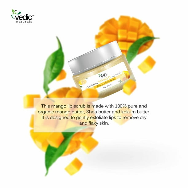 Vedic Naturals Exfoliating Mango Lip Scrub-15g . Treats Chapped Lips & Reduces Pigmentation